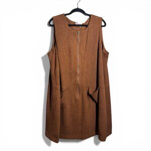 Modcloth Moon Faux Suede Zip Front Shift Dress 3X Brown Sleeveless Pockets